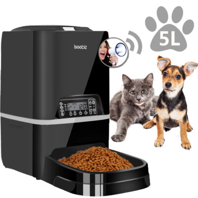 自動給餌器 Iseebiz 猫 犬用ペット自動餌やり機 5L大容量 1日4食で最大20日連続自動給餌 タイマー式 録音可 水洗い可能 猫/犬/うさぎなど対応 一年保証